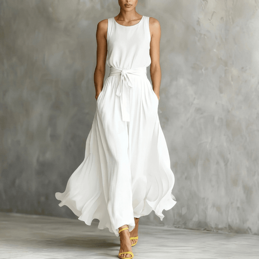 Taillenbetontes Schnürkleid mit fliessendem Rock für den Herbst