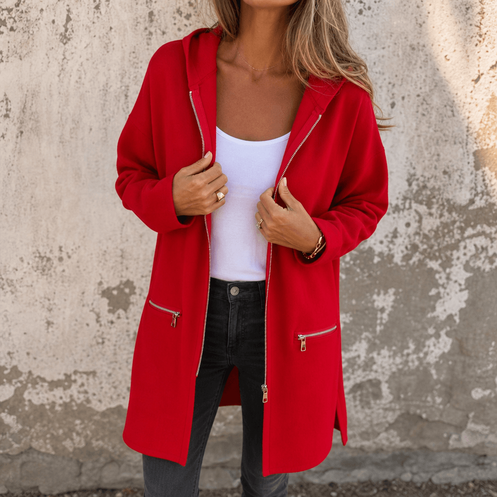 Longline Kapuzenjacke mit Reissverschluss und Taschen