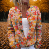 Damen Strickjacke mit Blumendruck und Knopfleiste