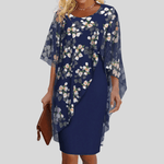 Damen-Herbstkleid mit Blumenprint und Chiffon-Cape-Ärmeln