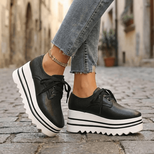 Elara Damen Komfortschuhe aus Kunstleder mit Plateausohle im Oxford-Stil