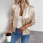 Nessa Metallic Cropped Damen Bomberjacke mit Stehkragen