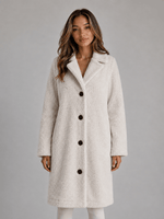Langer Teddy-Fleece Mantel mit Knopfleiste und Kragen