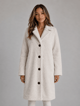Langer Teddy-Fleece Mantel mit Knopfleiste und Kragen