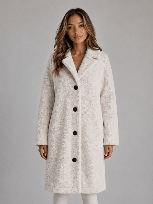 Langer Teddy-Fleece Mantel mit Knopfleiste und Kragen