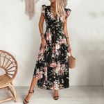 Geblümtes Wickel-Maxikleid mit Rüschenärmeln für den Herbst