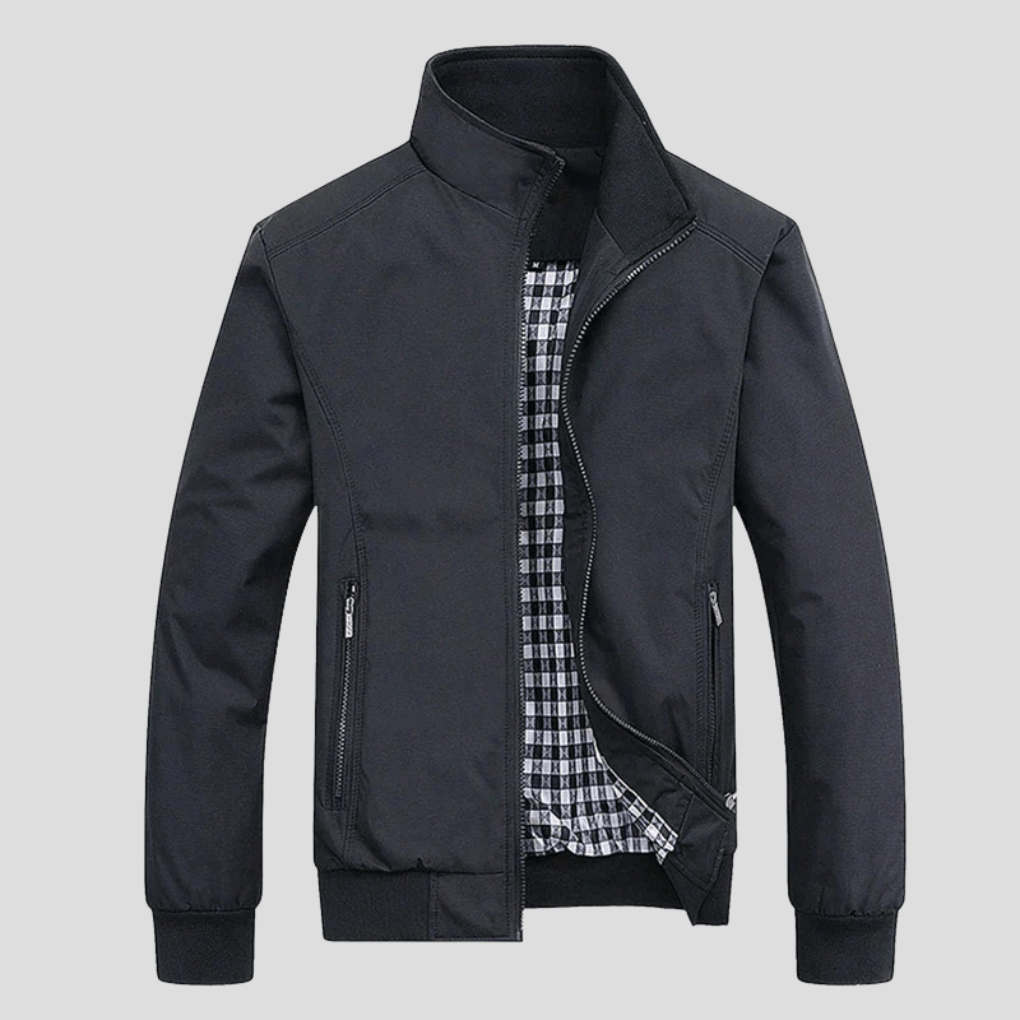 Winddichte Herrenjacke aus Mischgewebe mit Stehkragen und sicheren Taschen
