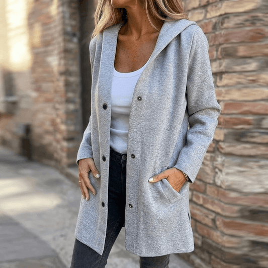 Damen Strickjacke mit Kapuze und Knopfleiste im Longline-Schnitt