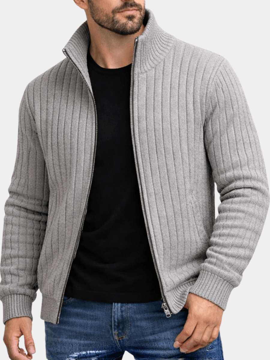 Herren Strickjacke mit Reissverschluss und Stehkragen