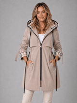 Damen Kapuzen-Trenchjacke mit Taillenzug und Reissverschluss