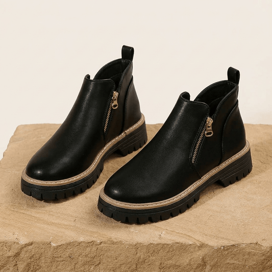 Damen Plateau-Stiefeletten mit Blockabsatz und Seitreissverschluss