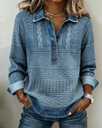 Melkorka Strukturiertes Langarmshirt mit Jeans-Optik-Kragen