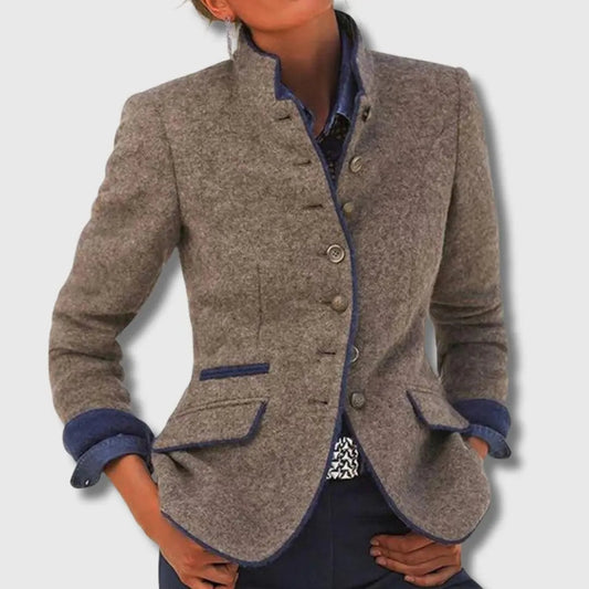 Wollblazer mit Stehkragen und Kontrastpaspel für Damen