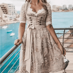 Beige Spitzendirndl mit Schnürung und Schürze für Damen Trachtenmode Oktoberfest