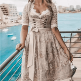 Beige Spitzendirndl mit Schnürung und Schürze für Damen Trachtenmode Oktoberfest