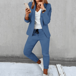 Damen-Zweiteiler-Set aus Baumwollmischung mit Blazer und schmaler Hose