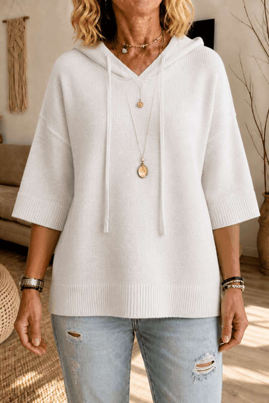 Kapuzenpullover mit Kordelzug und Strickstruktur für Damen
