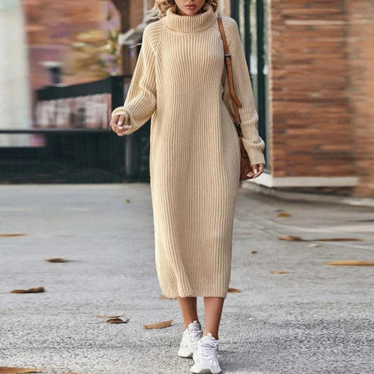 Larana Rollkragen-Strickkleid für Damen in Midilänge