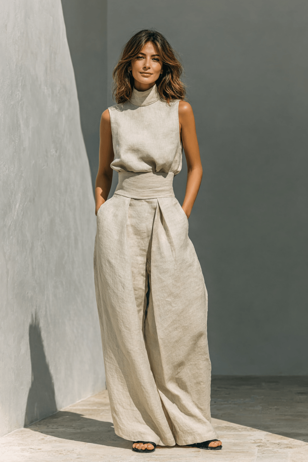 Elegantes Damen Zweiteiler-Set mit Stoffhose und ärmellosem Top