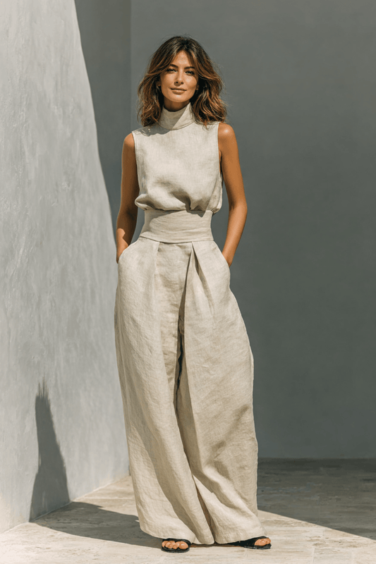 Elegantes Damen Zweiteiler-Set mit Stoffhose und ärmellosem Top