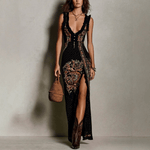 Ärmelloses Maxikleid mit Paisley Print und Beinschlitz für den Herbst
