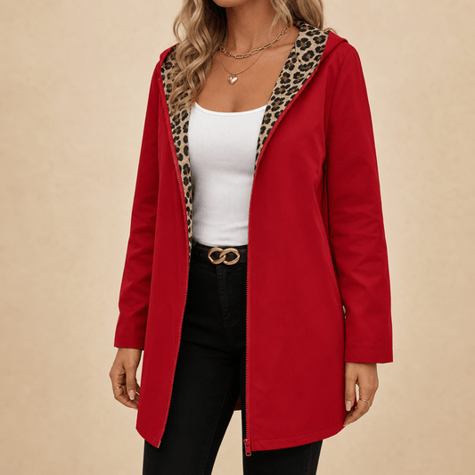 Wendbare Kapuzenjacke mit Leoparden-Print für Damen