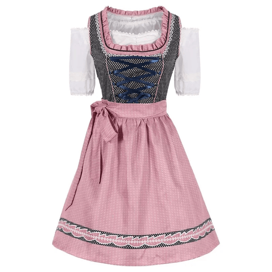 Gepunktetes Dirndlkleid mit Schürze und Schnürmieder als Trachtenmode für Damen