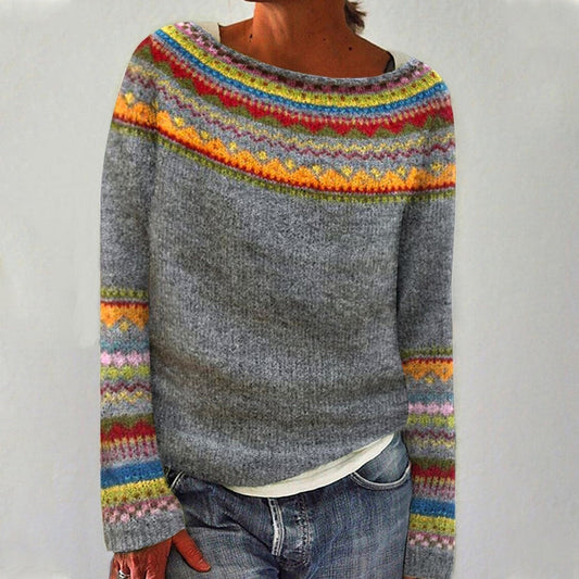 Norweger Pullover Damen mit Fair Isle Muster und Rundhalsausschnitt