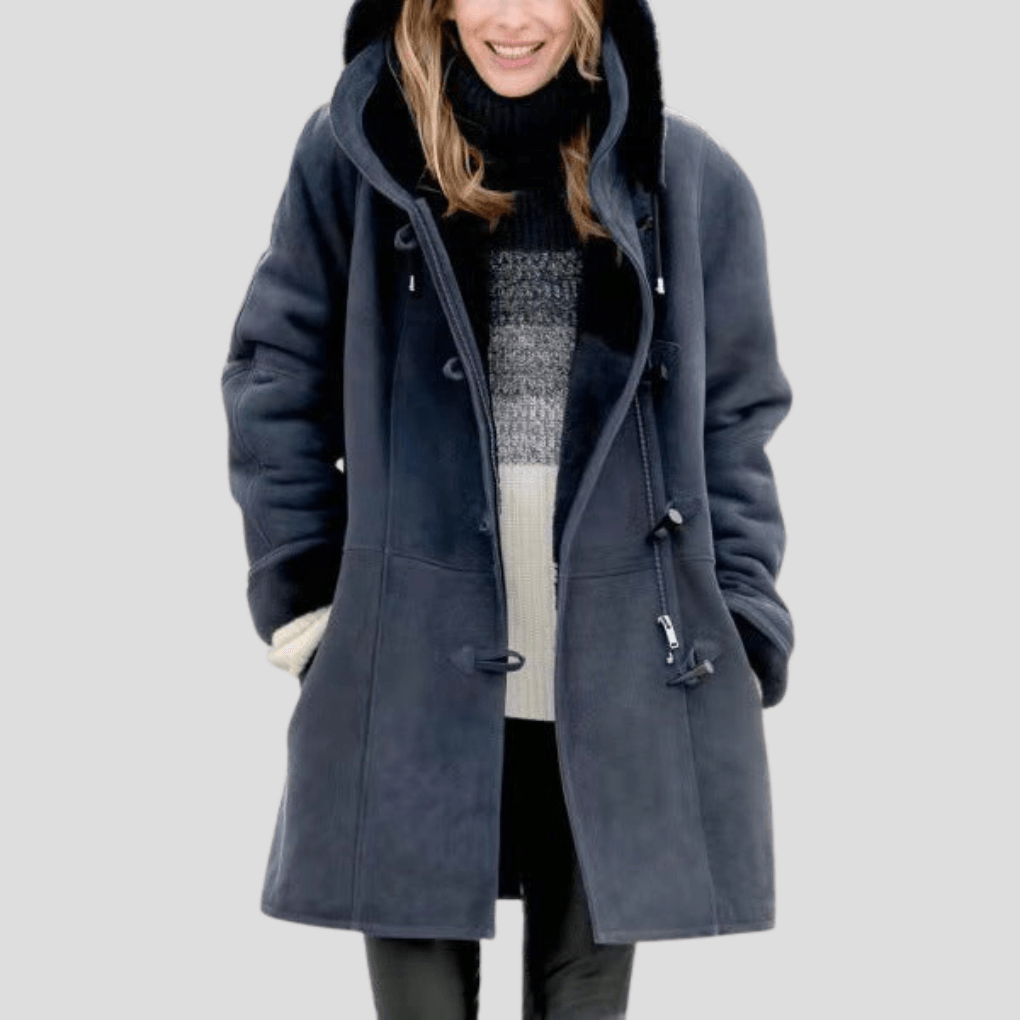 Kapuzenjacke Damen mit Kunstfellbesatz und Dufflecoat-Verschluss