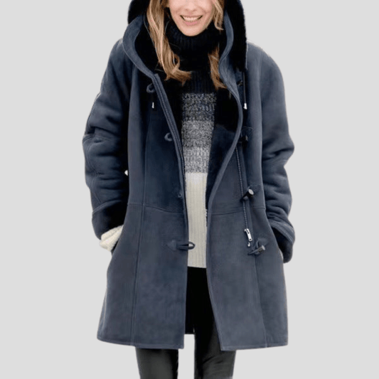 Kapuzenjacke Damen mit Kunstfellbesatz und Dufflecoat-Verschluss