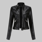 Kunstleder-Bikerjacke mit Stehkragen und durchgehendem Reissverschluss für Damen