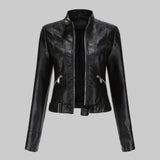 Kunstleder-Bikerjacke mit Stehkragen und durchgehendem Reissverschluss für Damen
