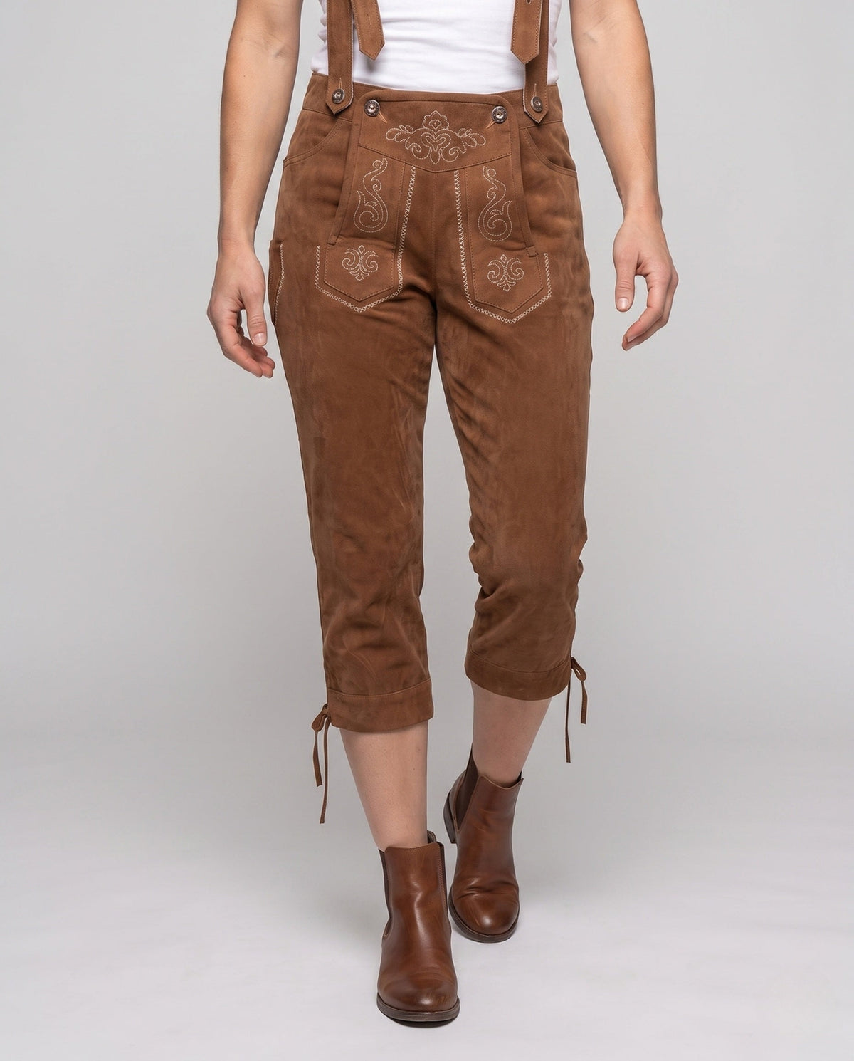 Anna Bestickte Kniebund-Trachtenhose aus Kunstleder für Damen