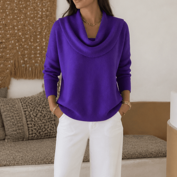 Draveline Wasserfallkragen Strickpullover für Damen aus Polyester-Elasthan
