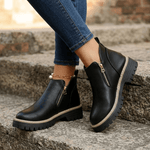 Damen Plateau-Stiefeletten mit Blockabsatz und Seitreissverschluss