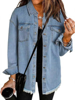 Wilda Oversized Jeansjacke im Mantel-Look mit Fransensaum