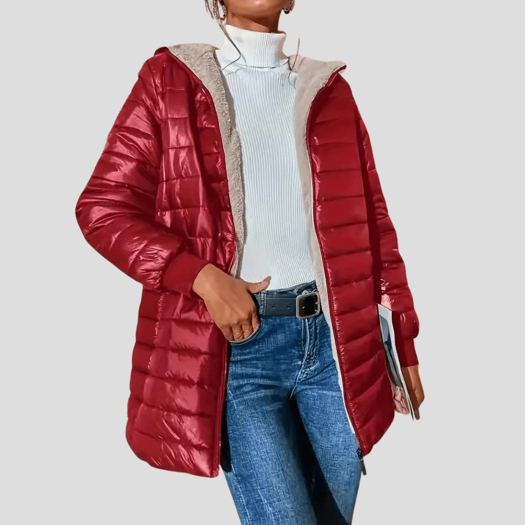Gefütterte Steppjacke mit Kapuze für Damen im Winterlook