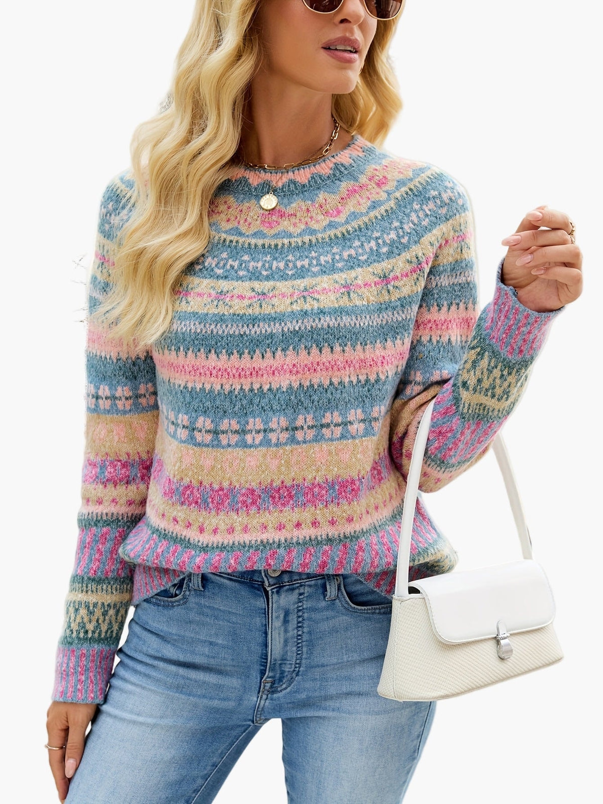Norweger Strickpullover Damen mit Fair-Isle-Muster