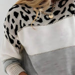 Jasmine Damen Norwegerpullover Strick mit Leopardenmuster und Farbblock-Design
