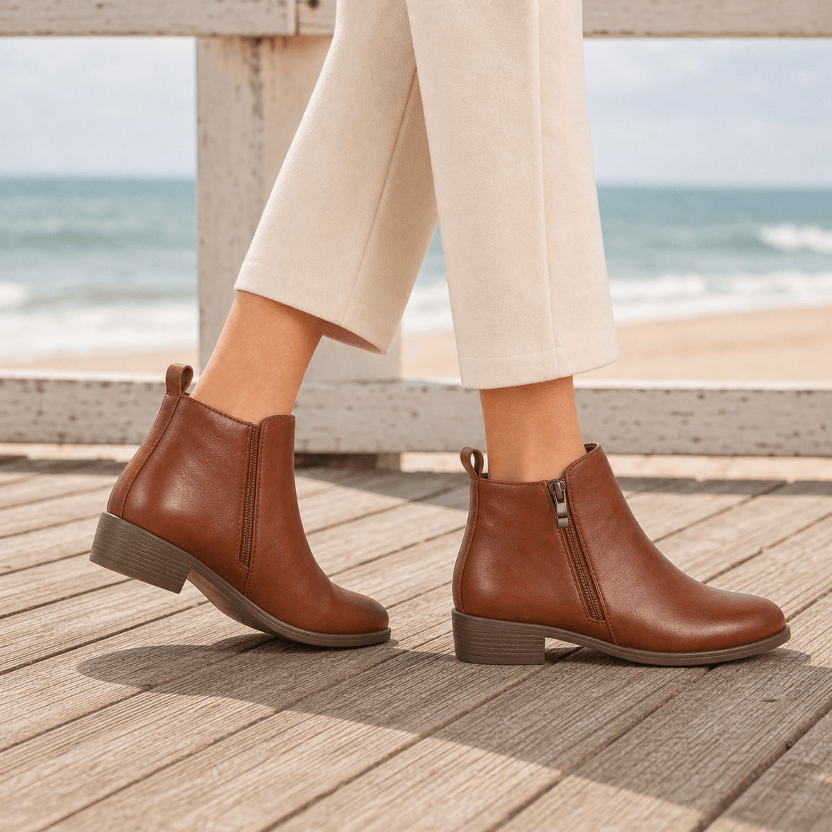 Damen Ankle Boots mit Seitlichem Reissverschluss und Blockabsatz