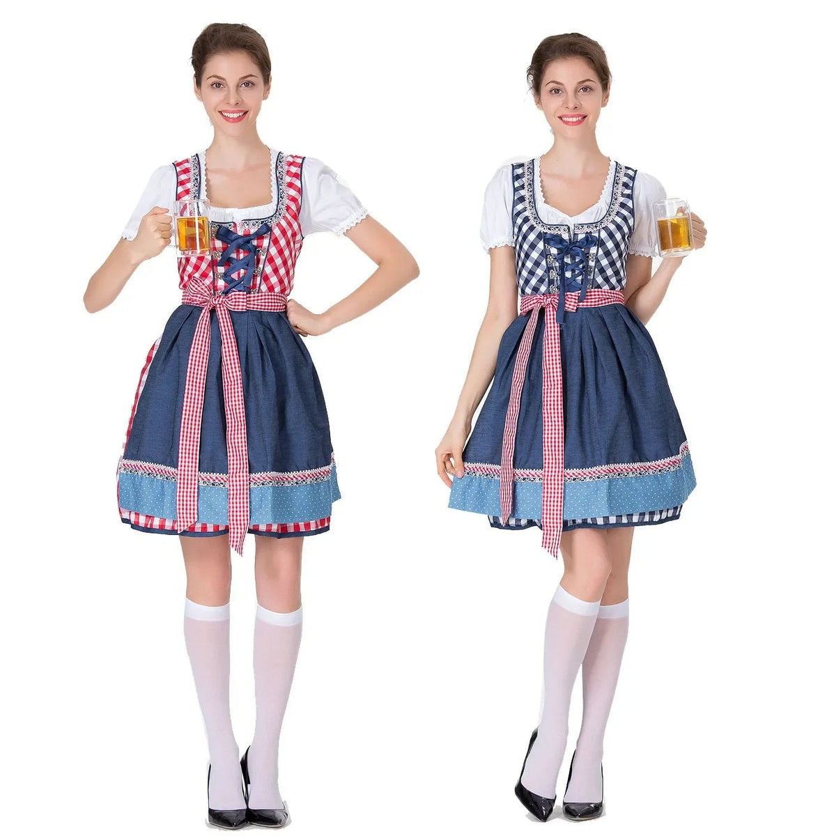Modisches Dirndlkleid für Damen mit Karierter Schürze und Bluse