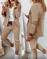Damen-Zweiteiler-Set aus Baumwollmischung mit Blazer und schmaler Hose