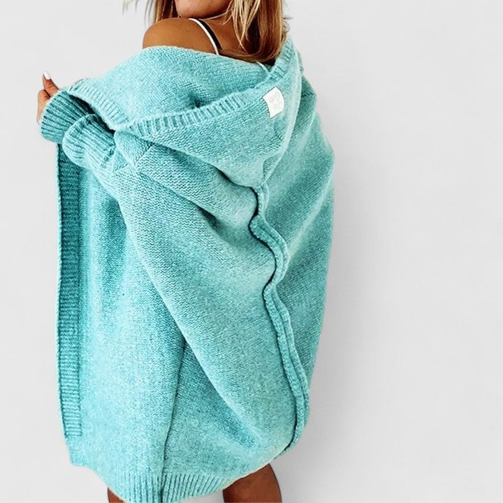 Rosalynne Oversize Strickjacke mit Kapuze für Damen in Knielänge