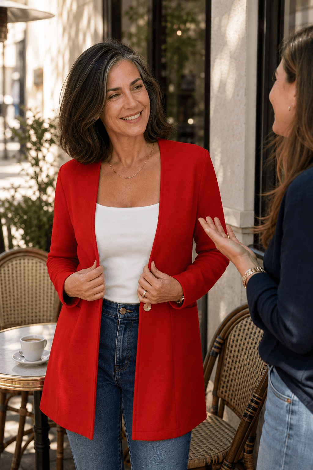 Linevalle Langer Blazer mit V-Ausschnitt und Einknopfverschluss für Damen aus Polyester