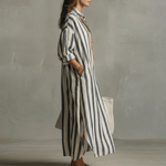 Gestreiftes Maxikleid in A-Linie mit Reverskragen für den Herbst