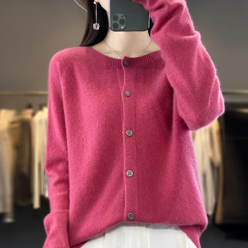 Strickjacke mit Knopfleiste und Rollkragen-Optik für Damen
