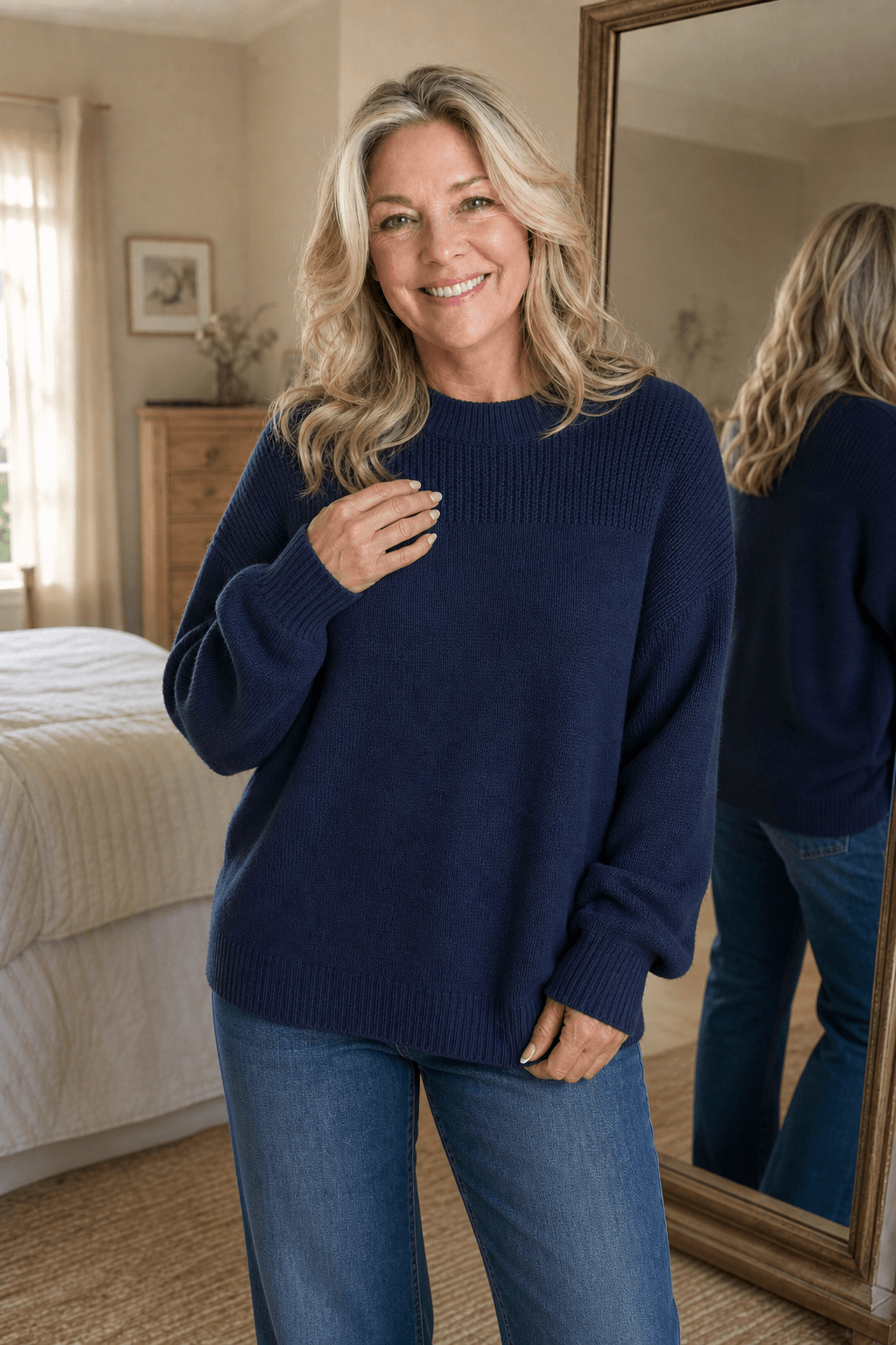 Oversized Damen Rippstrick-Wollpullover mit Wasserfallausschnitt und lässigem Schulterfall