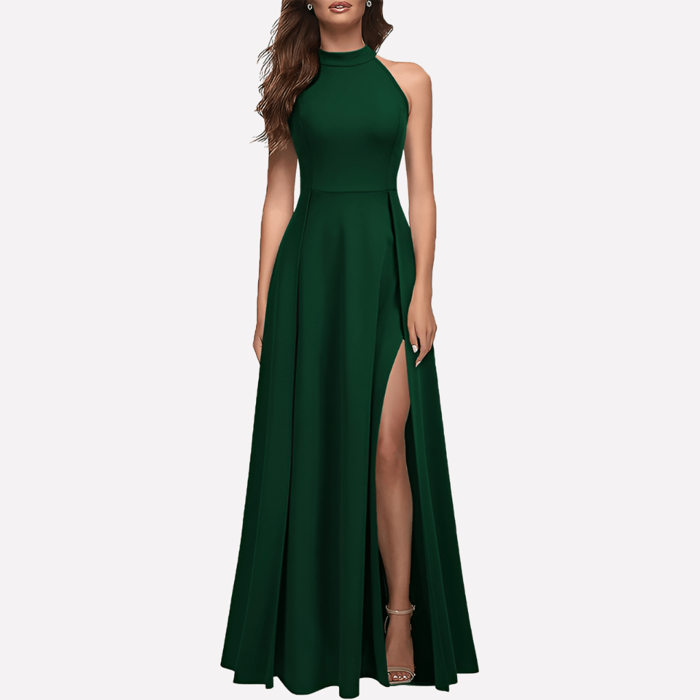 Neckholder-Maxikleid mit Beinschlitz und Rückenausschnitt für den Herbst