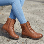 Damen Schnürstiefeletten mit Quilt-Optik und Blockabsatz
