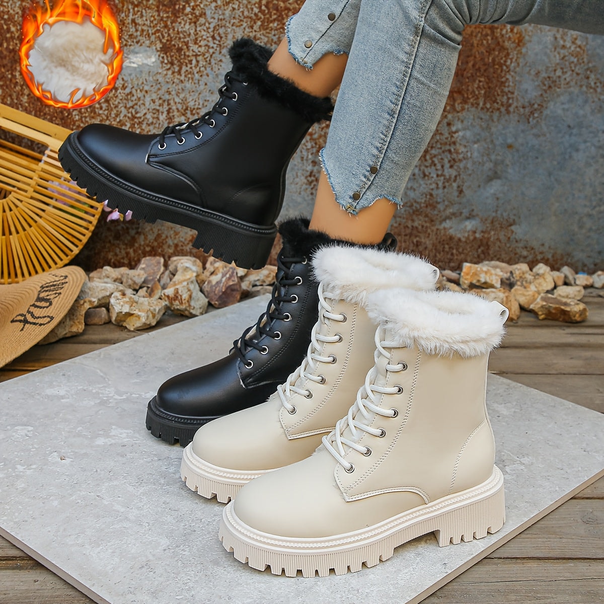 Winterstiefel für Damen mit Kunstfellbesatz und Profilsohle